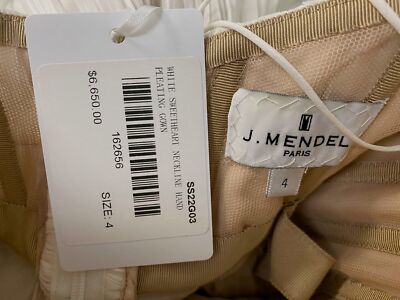 $6650 J. Mendel Women's White Chiffon Hand-Pleated Two-Tone Gown