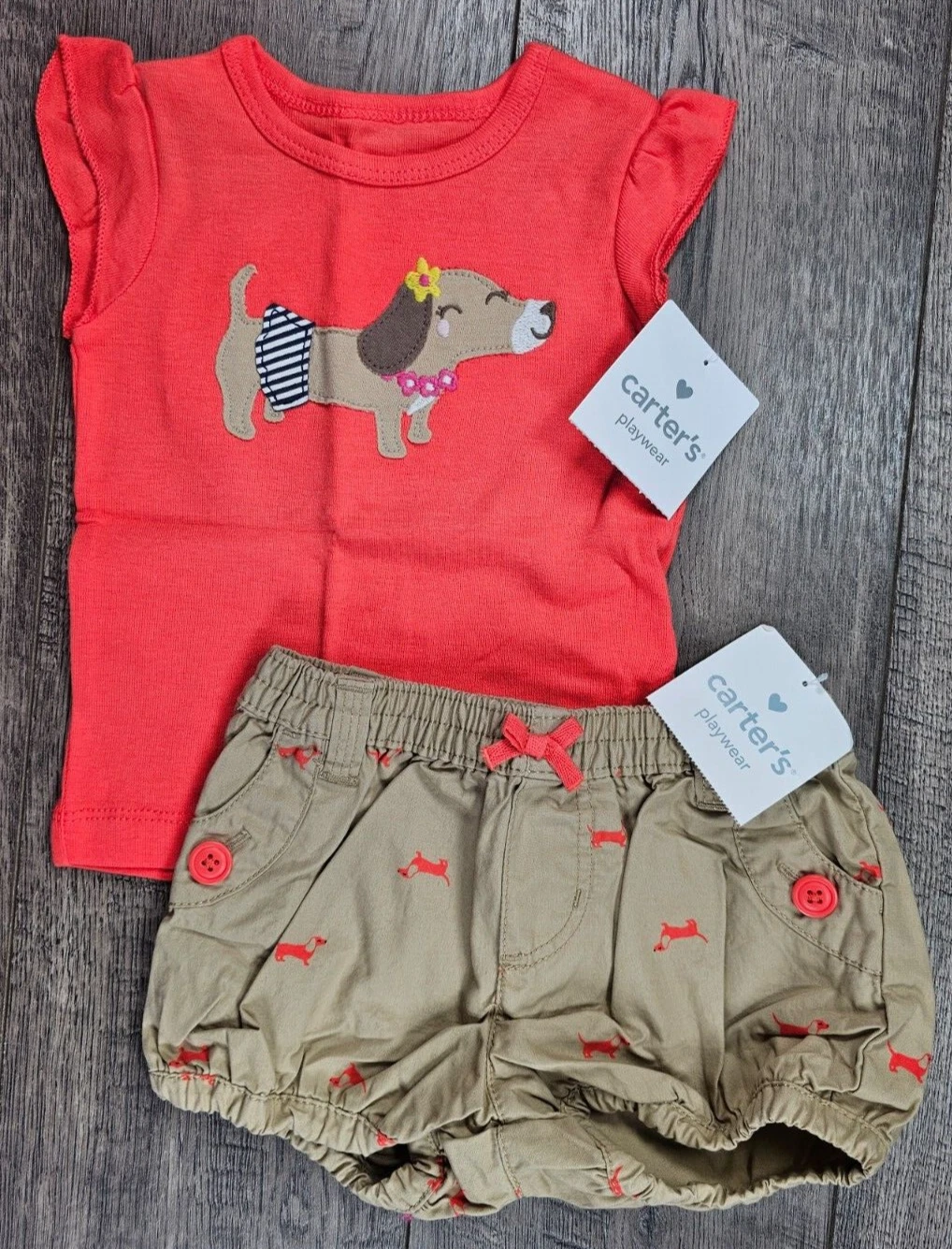 Baby Girl Clothes New Vintage Carter's 6 Month 2pc Puppy Dog Outfit