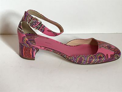 JCrew Paisley Printed Leather Heels 7 F4865 Pink Multi Ankle Strap