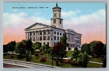 Nashville Tennessee TN State Capitol & Terrace Grounds Linen Postcard 1930-45