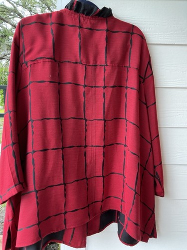 Ali Miles Blouse Tunic Red Black Large Pockets 3 Button 3X - Picture 13 of 15