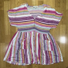 Davi & Dani Striped Shirt Dress Women M Pink Babydoll Boho Flowy Slouchy Girly