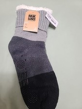 NWT Women's MUK LUKS Gray/Black Socks Infused With Jojoba Oil; L/XL 8.5-11