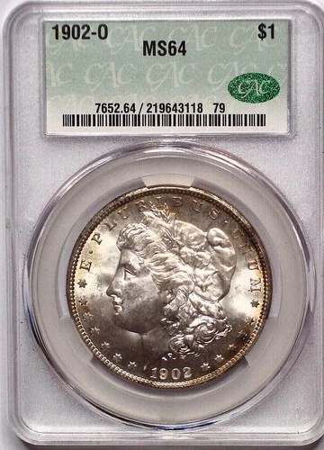 1902  New Orleans MORGAN SILVER DOLLAR CAC MS64 Rim Toner