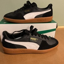 Image of Puma Palermo Lth Black White Gum Men Casual Lifestyle Shoes 396464-03 Size 10