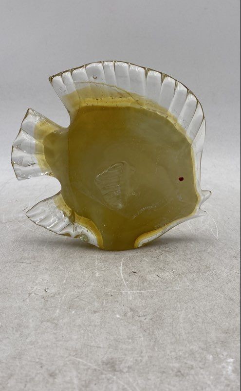 Hand Blown Studio Yellow Glass Decorative Swimming Tropical Fish Figurine