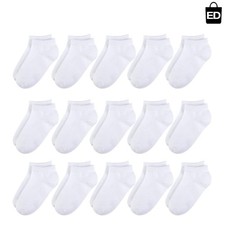 Durable Half Cushion Kids Socks - 15 Pcs Ankle High, Machine Washable, Ages 4-6
