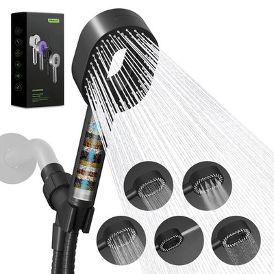 Hibbent Filtered Showerhead with handheld, High Pressure 5 Sprays Matte Black 