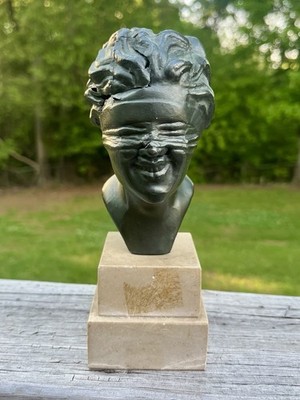 Antique Italian Bronze Bust Sculpture P. Uccello Napoli 8.5  Tall Some Damage