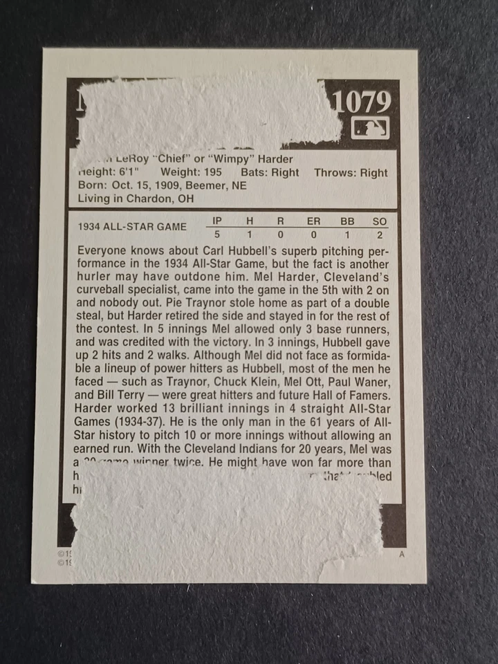 Mel Harder Signed 1994 Conlon Collection - Indians - Autographed - Image 2 of 2