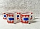 5 Vintage Westfield Milk Glass Coffee Cup Mug Red Plaid Gingham W/ Blue Flowers