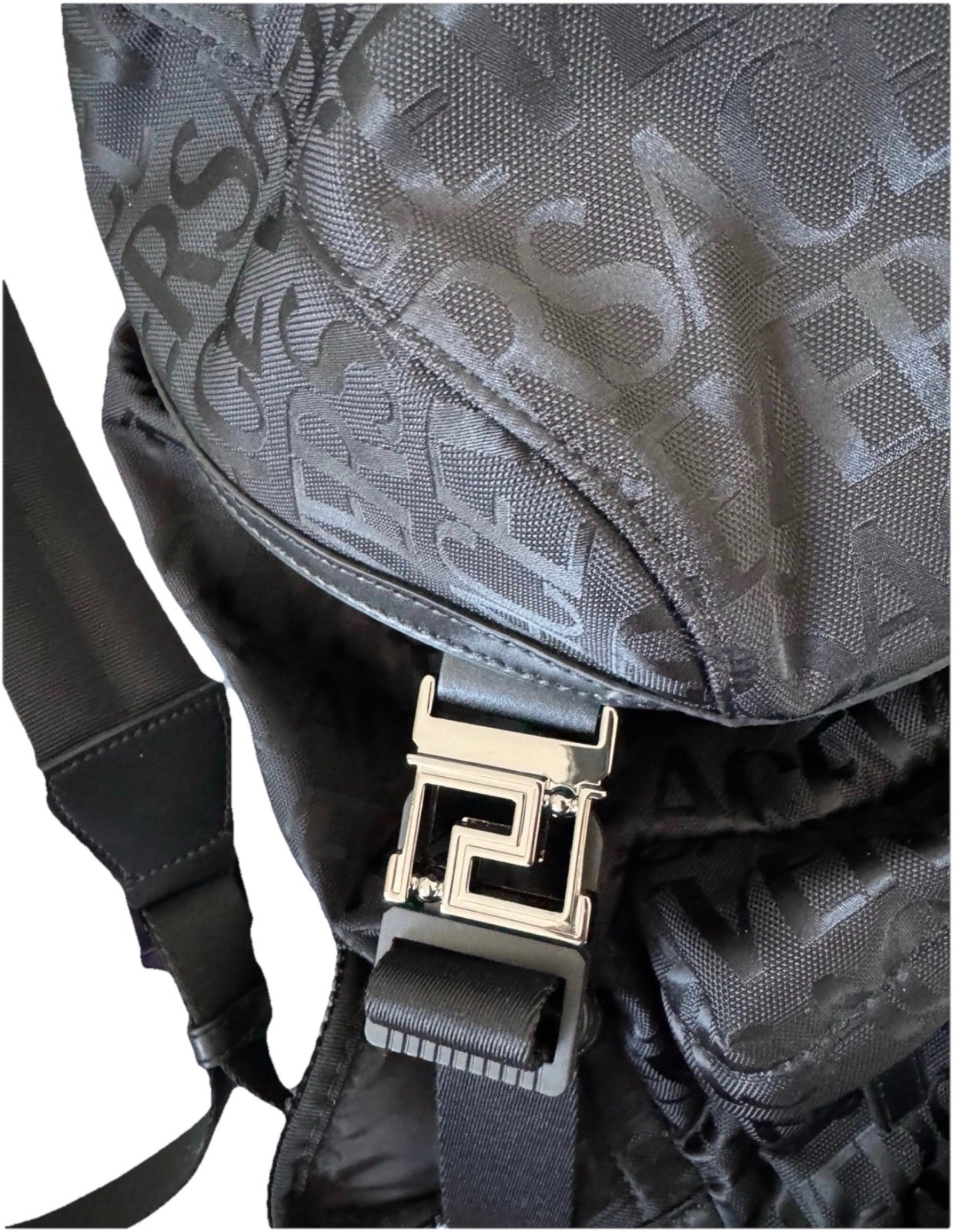 Versace Black Monogram Nylon Backpack Rucksack Leather Authenticated NWOT thumbnail 4