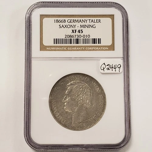 1866-B Taler German States Saxony Albertine .5359 oz ASW - NGC XF 45 - Q2449