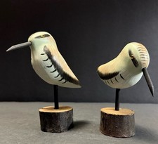 Pair Of Heritage Mint Carved Wood Hand-Painted Shore Birds Sandpiper Figurines