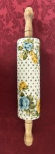 Pioneer Woman Rose Shadow Ceramic Rolling Pin Floral Polka Dots Rare HTF