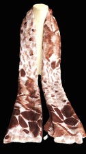 Oblong animal spot scarf; semi-sheer; brown, tan, white; 70 x 20; polyester