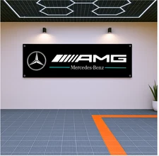Decoration AMG Mercedes-Benz Flag Banner 71x24" – Garage Wall Decor