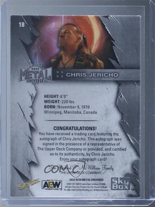 2022 Skybox Metal Universe AEW All Elite Wrestling Silver Chris Jericho #18 Auto - Image 2 of 2