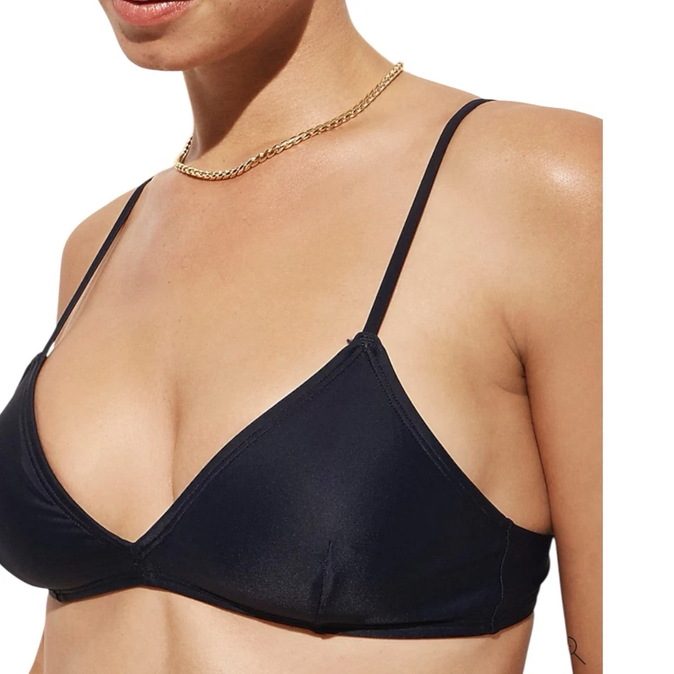 Biquíni feminino J Crew azul marinho gola V francês tamanho M - Imagem 2 de 4