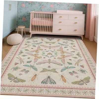 Pink Nursery Rug for Baby, Cute Animal Print 5x7 Area Rugs for