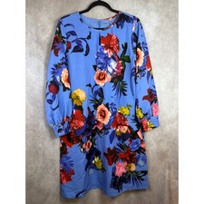 NWT T Tahari Shift Dress Womens 14 Blue Floral Long Sleeve Keyhole MSRP $138