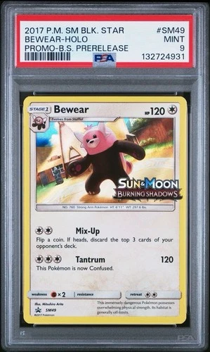 2017 Black Star Promo Burning Shadows Pre Release # SM49 Bewear Holo PSA 9 MINT!