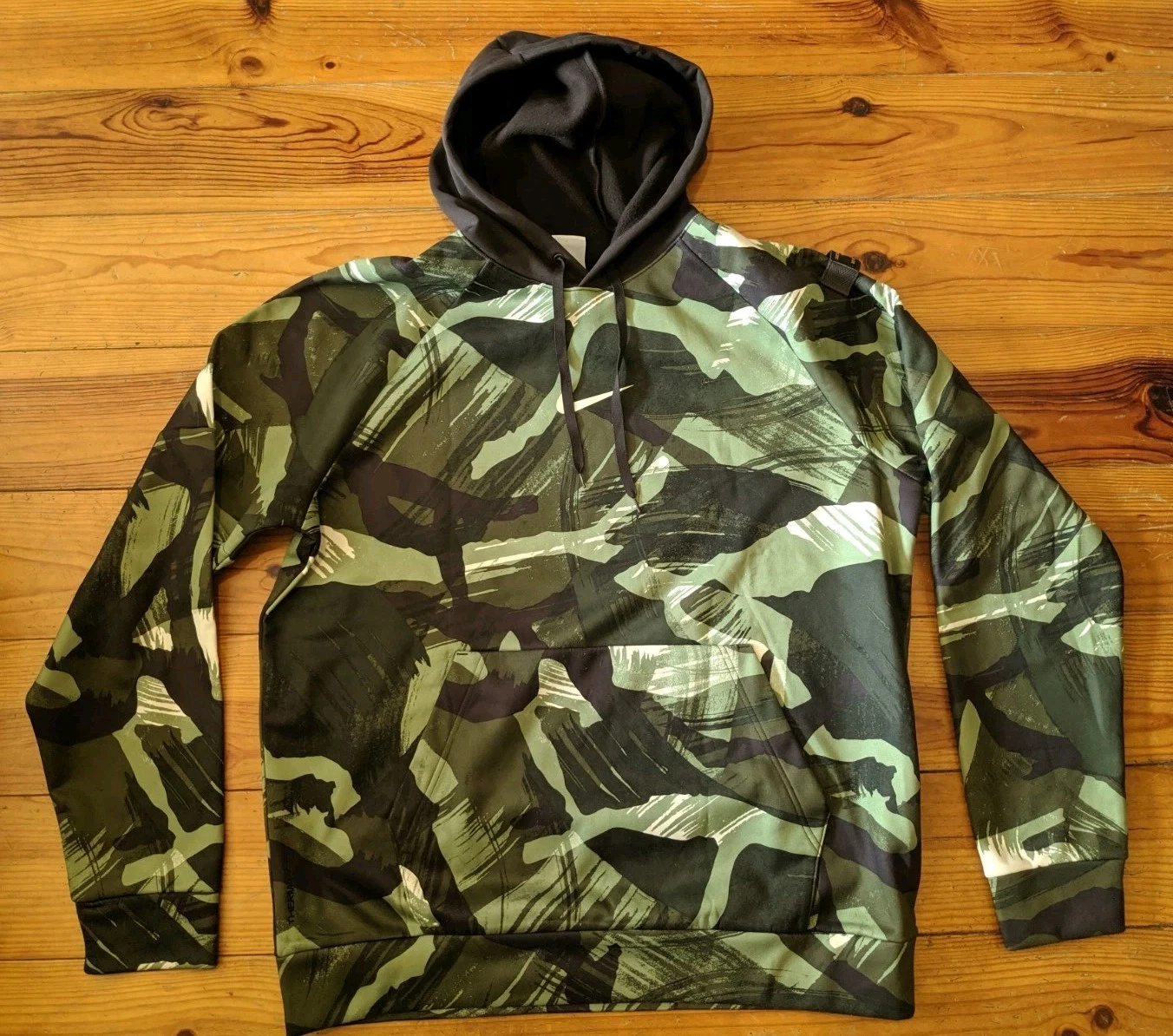 NIKE CASCADE BRUSHSTOKE CAMO MENS GREEN THERMAL FIT PULLOVER HOODIE VGC SIZE L