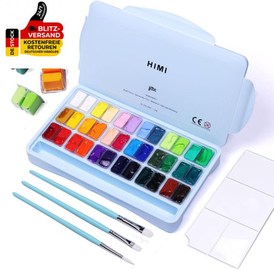 HIMI Gouache Farben Set, 36 Farben X 12 Ml, Twin-Jelly-Cup-Design Mit 3 Pinseln