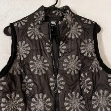 Worth Womens Wool Blend Vest  Quilted Gray Black 2-Way Zip Womens Sz 10