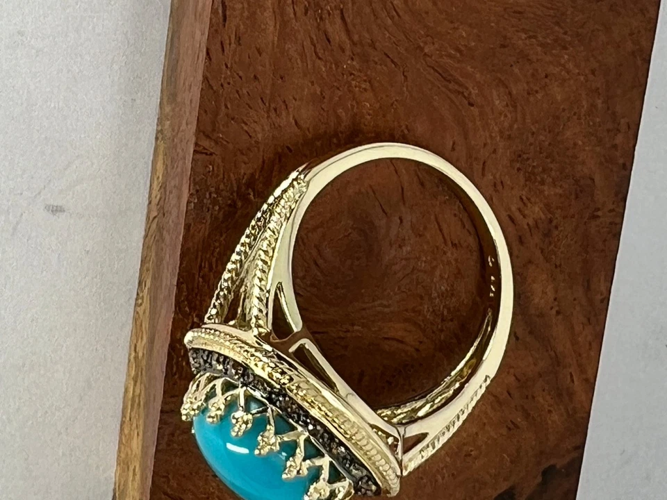 Anillo Halo Diamantes Champagne Turquesa La Bella Durmiente Oro Amarillo 14K Talla 10 Foto 4 de 4