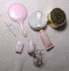 VINTAGE 1964 Barbie DOLL 1834 BOUDOIR PAK Pcs W/RARE PINK RAZOR & Eyelash Brush