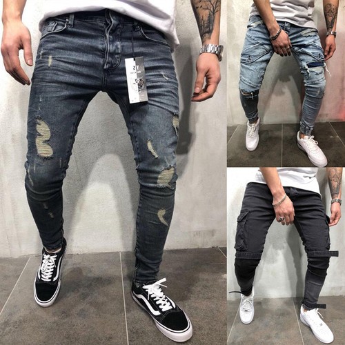 mens Ripped Jeans Skinny Pant Destroyed 
