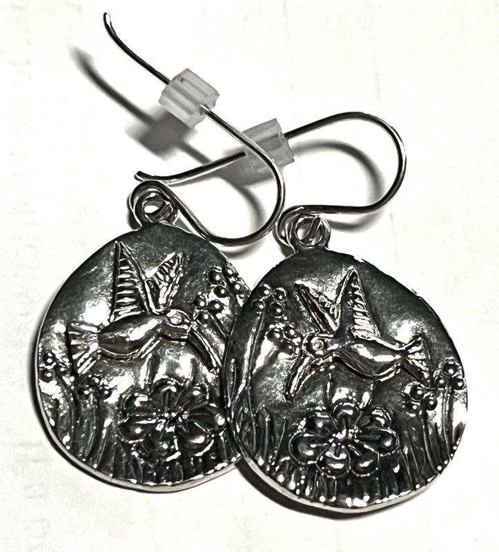 NWOT Or Paz Sterling Silver 925 Hummingbird Flowers Dangle Earrings Israel PZ Au