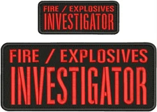 FIRE/EXPLOSIVES INVESTIGATOR EMB PATCH 4X10 & 2X5 HOOK ON BACK  RED ON BLACK