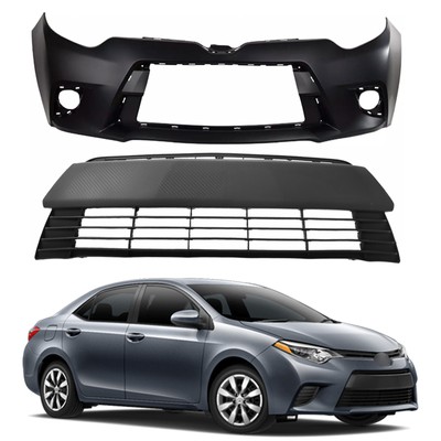 For 2014-2016 Toyota Corolla L LE CE Front Bumper Cover Lower Grille Grill Set