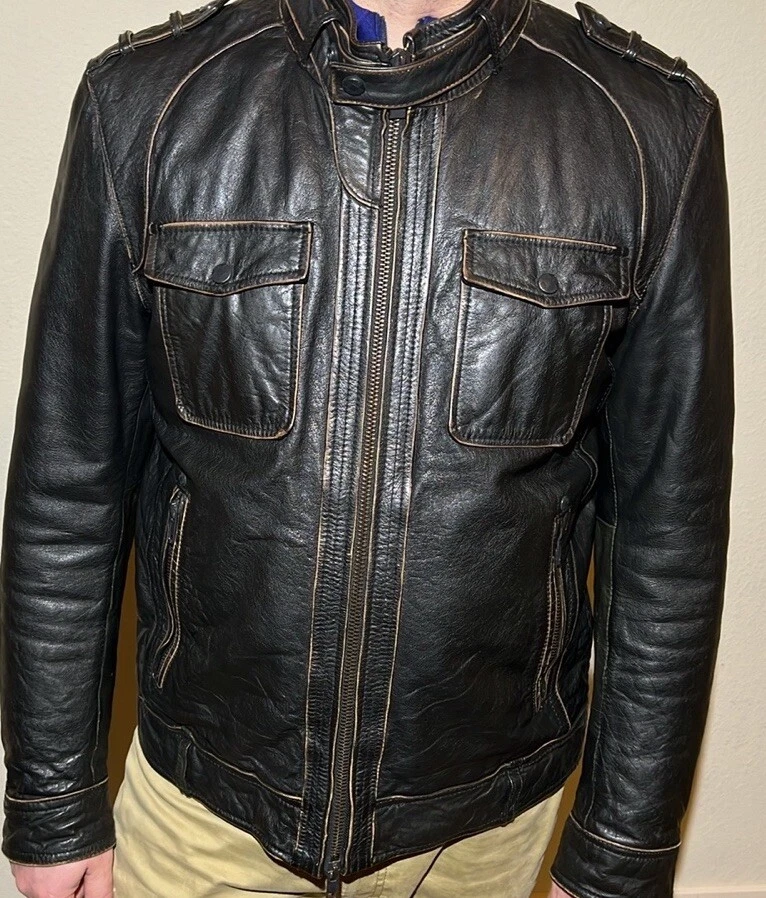 Chaqueta de cuero Vince Camuto para hombre talla grande L marrón oscuro Foto 3 de 4