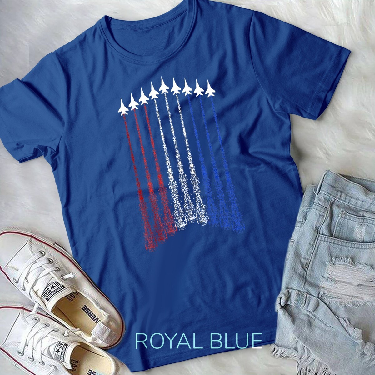 レディースファッション 4th Of July Fighter Jet Airplane Red White Blue In The Sky T-Shirt 4th of July Fighter Jet Airplane Red White Blue in the Sky T