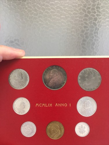 VATICAN CITY 1959 MINT SET MCMLIX ANNO I W/SILVER 500 LIRE Toning - 第 1/5 張圖片
