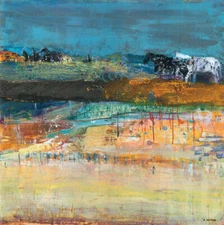 27W"x27H" HOT SPRINGS by DOMINIQUE SAMYN - HORSES PLOW FIELDS CHOICES of CANVAS