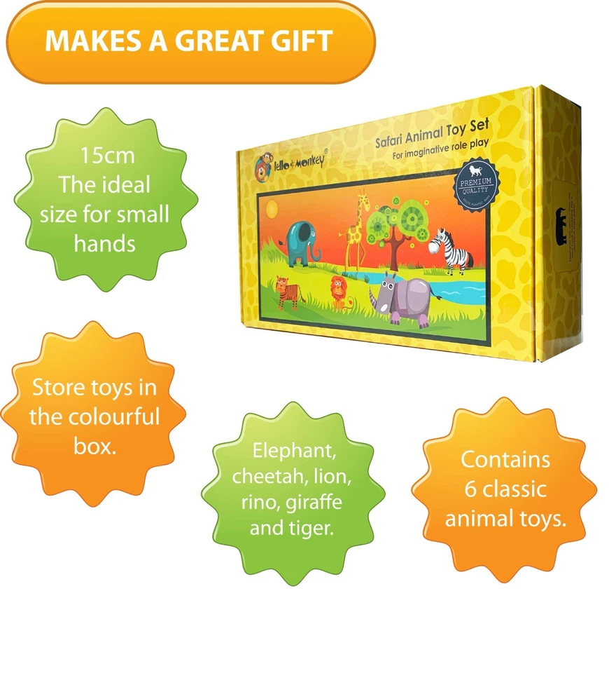 Large Safari Wild Zoo Animal Toy Figures Plastic Set of 6 UK - Image 4 of 4