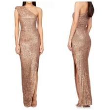 Nookie Veda Embellished One Shoulder Black Tie Formal Gown XS in Caramel- FLAW