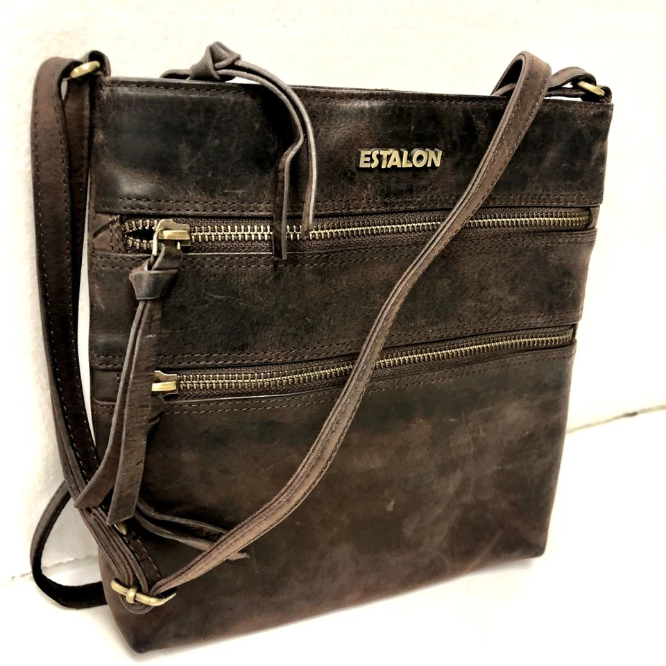 Bolso Bandolera LARGO de Cuero ACEITE ENCERADO Marrón Estalon BoHo DELGADO Foto 2 de 4