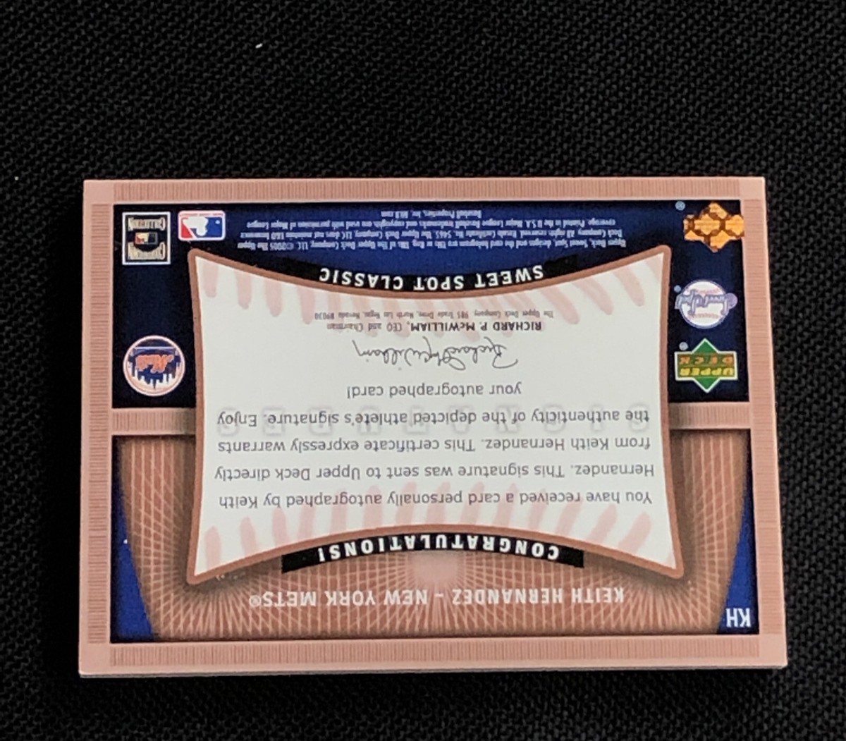 KEITH HERNANDEZ 2005 UD SWEET SPOT CLASSIC CERTIFIED SIGNED 