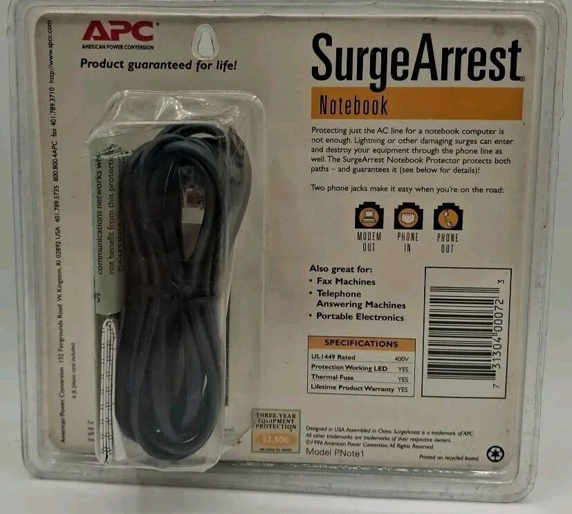 APC SurgeArrest Notebook Internet Modem Fax Notebook AC Surge Protector PNote1 - Image 4 of 4