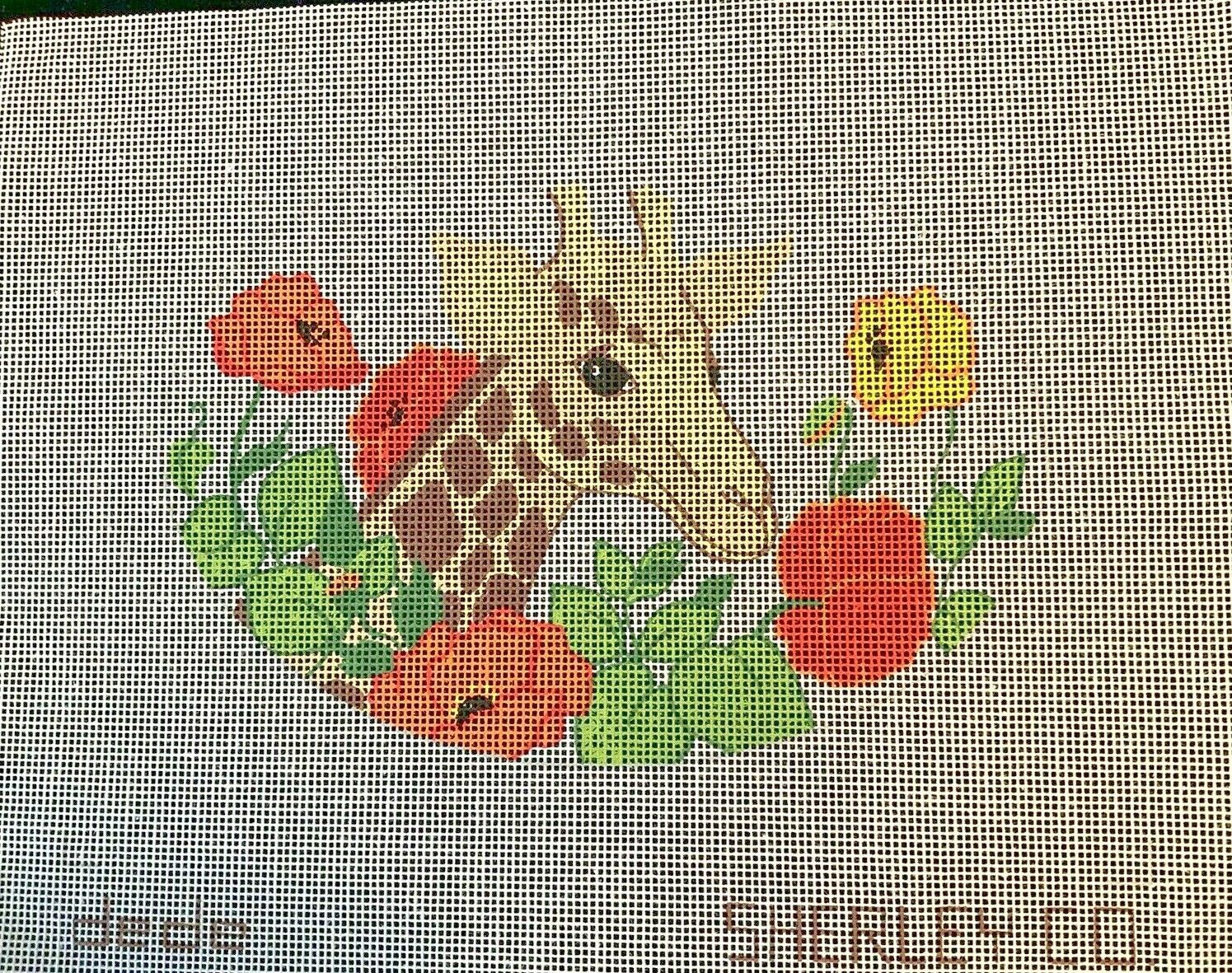 Needlepoint Hand Painted Canvas Dede Sherley Co Giraffe Flowers 14 Ct Interlock