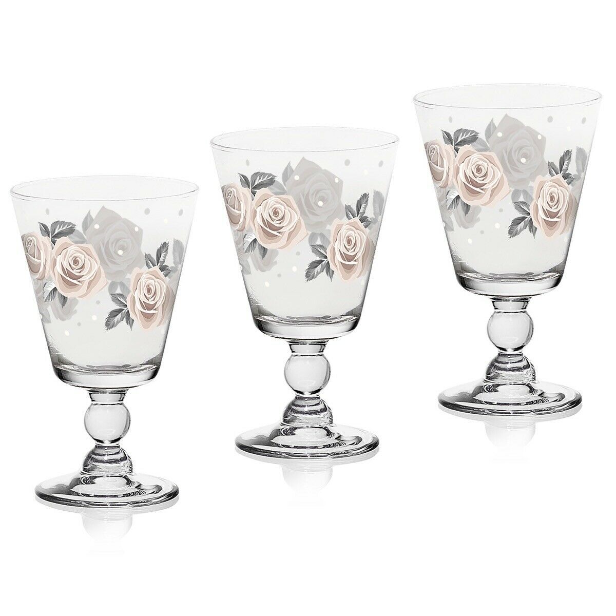 Bicchiere per Acqua Vetro bicchieri calici con decoro rosa set 3pz multimisura