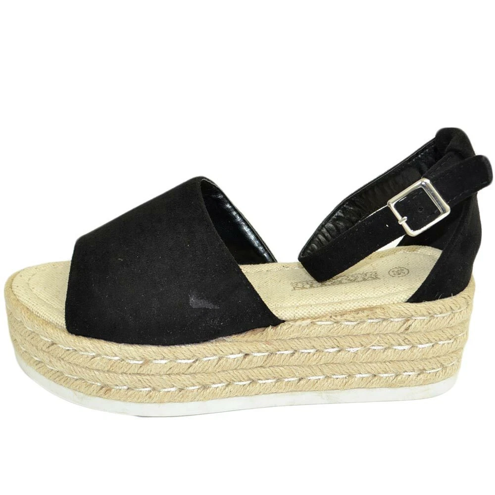 Espadrillas donna nere spuntate in camoscio morbide comode con