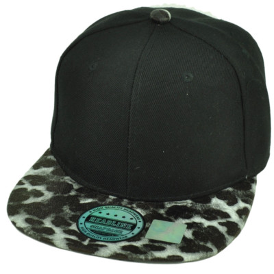 Blank Snapback Flat Bill Brim Headlines Hat Cap Animal Print Patten Black Mens