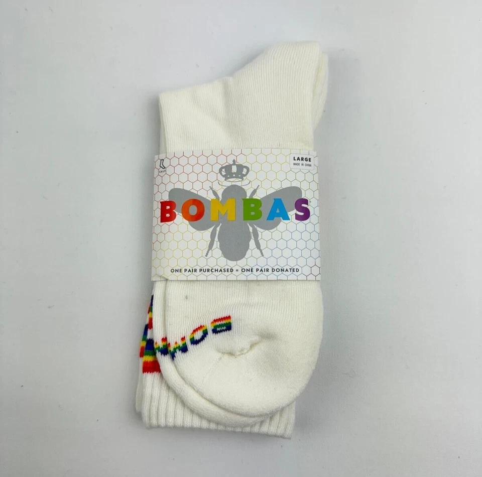 2-Pack Bombas Bee Proud Calf Pride Rainbow Socks White Large Unisex - Image 2 of 4