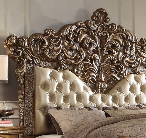 Luxury Ornate King Bed Antique Gold & Brown Carved Wood Old World Baroque Rococo - Picture 6 of 22